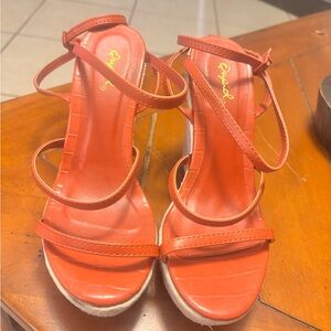 Qupid Coral Strappy Wedge Sandals
